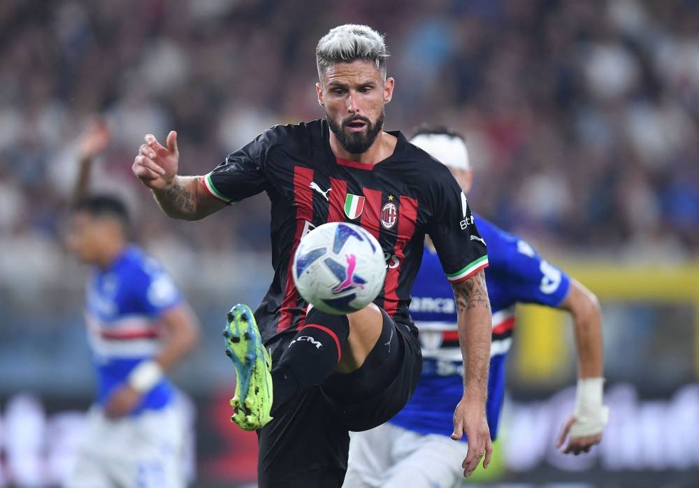 AC Milan’s Olivier Giroud in action during a match against Sampdoria at Stadio Comunale Luigi Ferraris, Genoa, Italy, September 10, 2022. — Reuters pic 