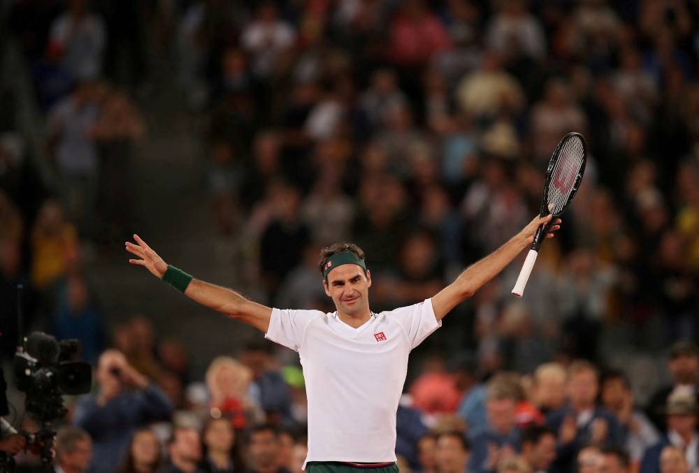 Switzerland’s Roger Federer celebrates after winning the exhibition match against Spain’s Rafael Nadal in the ‘The Match In Africa’ exhibition match, Cape Town Stadium, Cape Town, South Africa, February 7, 2020. — Reuters pic 