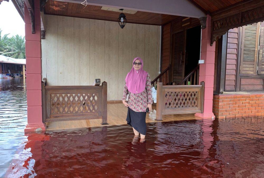 File picture shows a woman wading through flood waters in Kampung Parit Pulai, Batu Pahat June 21, 2020. — Bernama pic