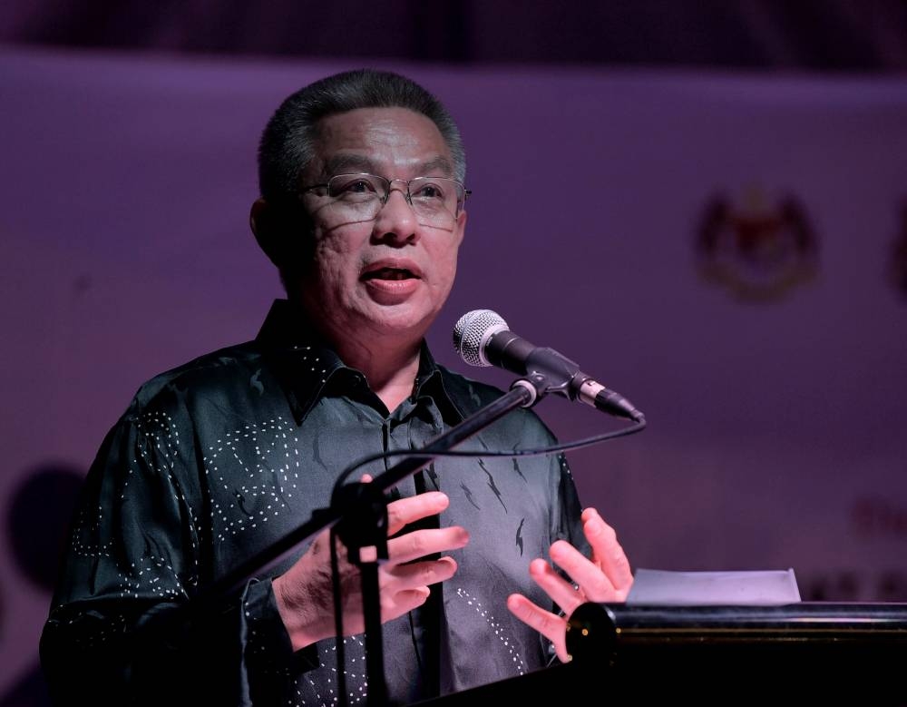 Minister of Science, Technology and Innovation Datuk Seri Dr Adham Baba speaks at the Keluarga Malaysia Merdeka event in Kota Tinggi September 17, 2022. — Bernama pic