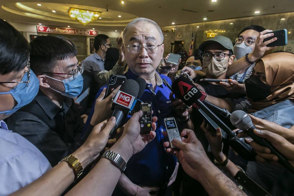 MCA President Datuk Seri Wee Ka Siong speaks to reporters at the Umno and BN supreme council meeting at Menara Dato Onn World Trade Centre Kuala Lumpur (WTCKL) August 15, 2022. — Picture by Hari Anggara