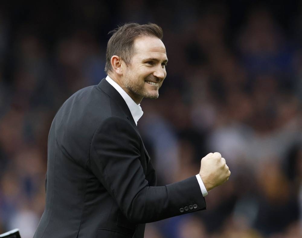 Everton manager Frank Lampard celebrates after the match against West Ham in Liverpool September 18, 2022. — Action Images via Reuters/Jason Cairnduff