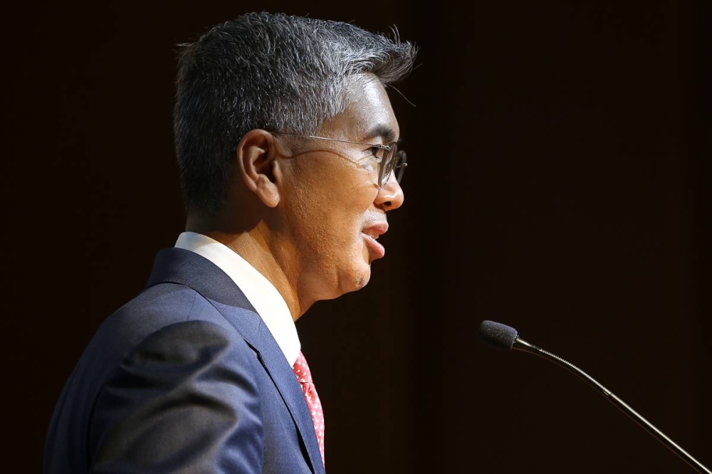 Finance Minister Datuk Seri Tengku Zafrul Abdul Aziz delivers his speech during the Developing and Financing Green Housing in Asia conference at the Asia School of Business in Kuala Lumpur, September 21, 2022. — Picture by Yusof Mat Isa