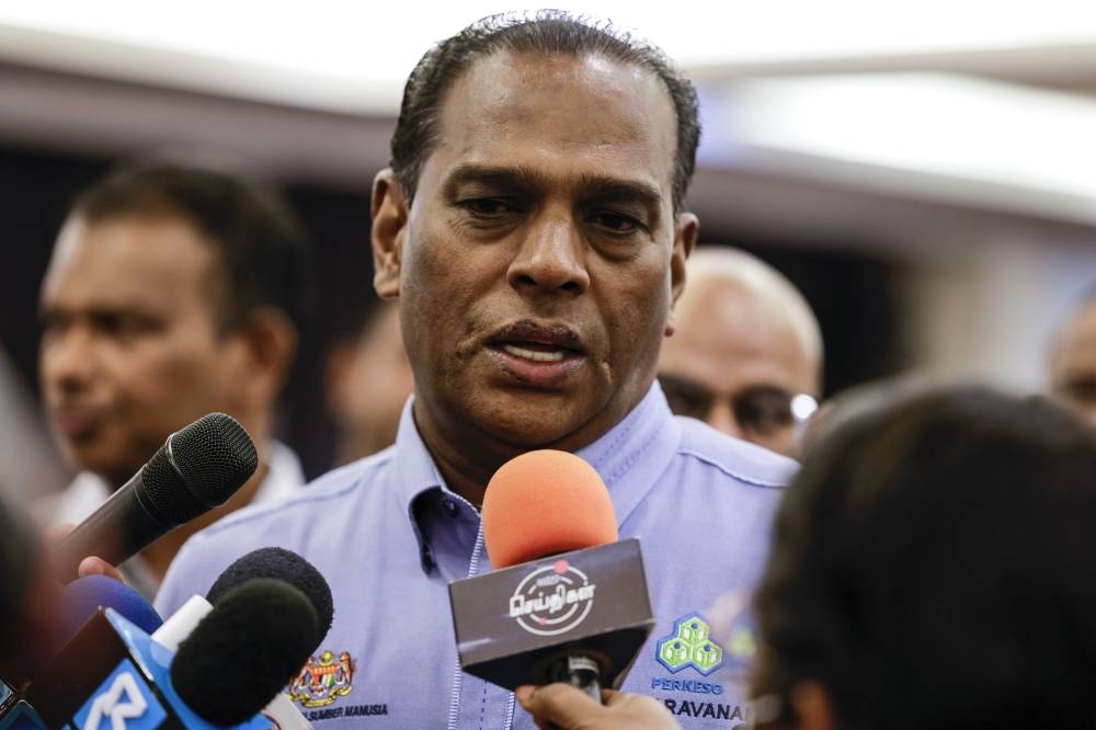 Human Resources Minister Datuk Seri M. Saravanan speaks to the media after attending the Meet the Customer Day programme at Menara Manickavasagam in Kuala Lumpur, September 22, 2022. — Bernama pic 