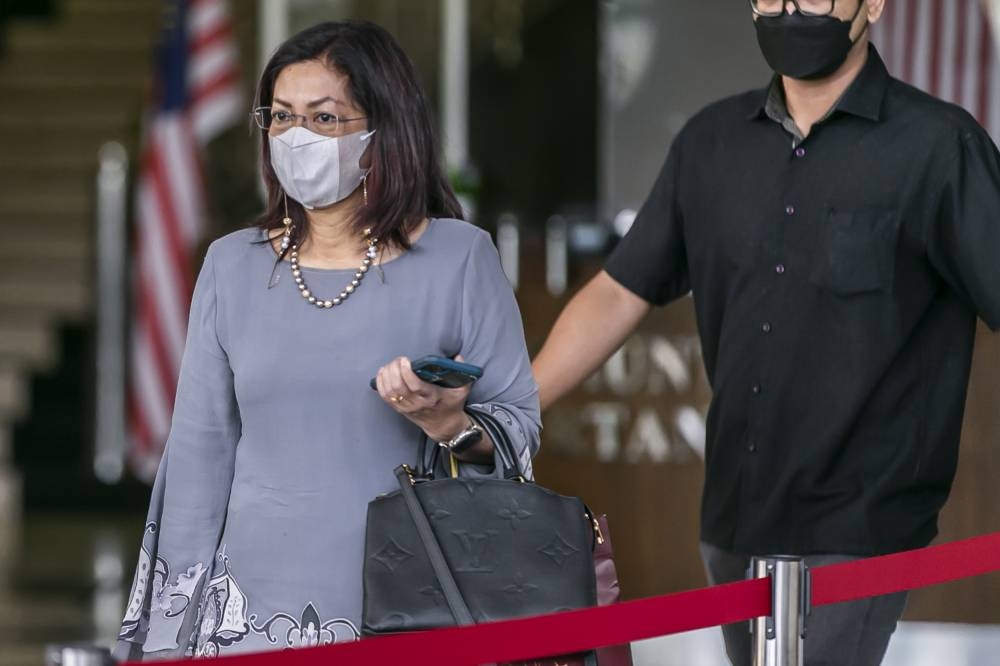 Home Ministry's former deputy secretary-general Datuk Suriani Ahmad leaving the court complex after attending Zahid's corruption trial at Kuala Lumpur High Court, Sept 22, 2022. — Picture by Hari Anggara