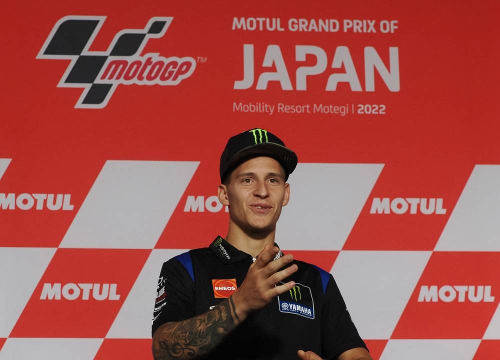 Monster Energy Yamaha MotoGP rider Fabio Quartararo of France speaks during a pre-event press conference at the MotoGP Japanese Grand Prix in the Twin Ring Motegi circuit in Motegi, Tochigi prefecture, September 22, 2022. — AFP pic 