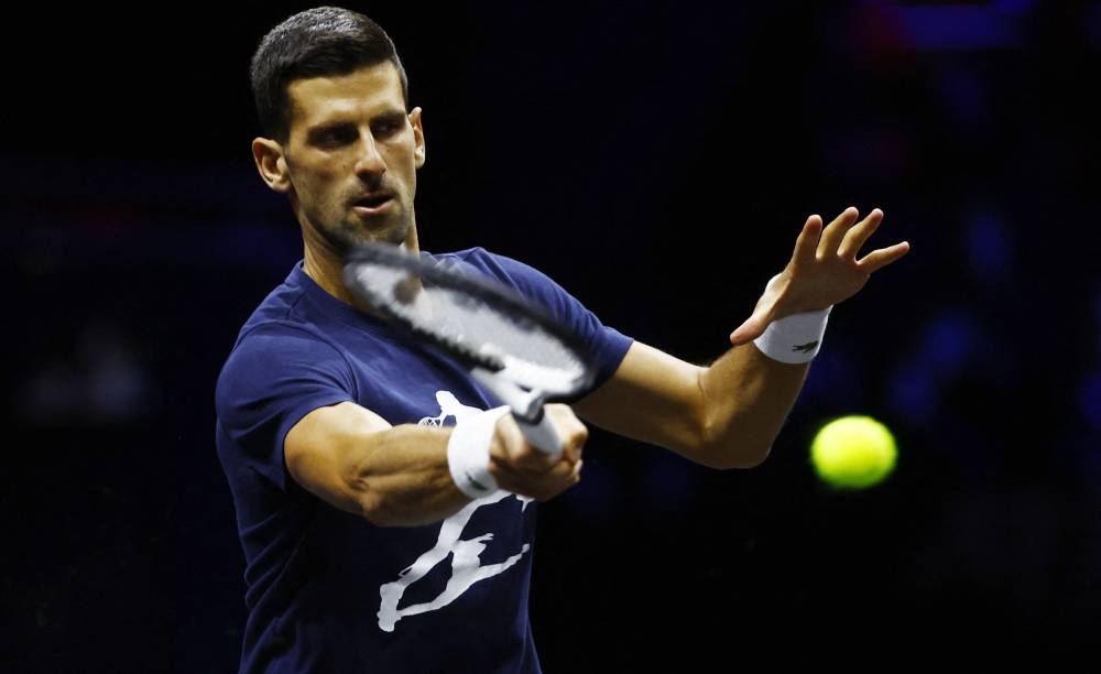 Team Europe's Novak Djokovic during practice ahead of the Laver Cup at the 02 Arena, London September 22, 2022. — Reuters pic