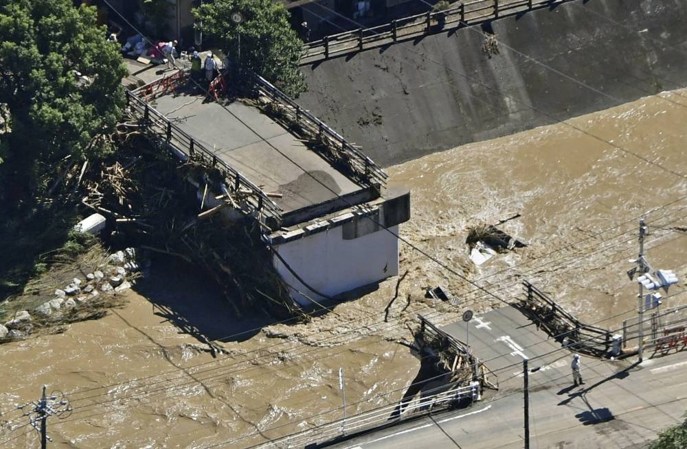A damaged bridge by a typhoon is seen in Hamamatsu, Shizuoka Prefecture, Japan in this photo taken by Kyodo on September 24, 2022. — Kyodo handout  via Reuters