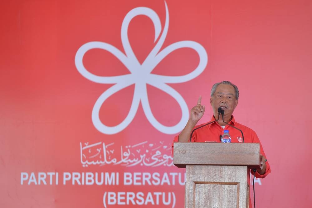 Bersatu president, Tan Sri Muhyiddin Yassin Bersatu delivers his speech during the Bersatu 6th anniversary celebration in Putrajaya on 24 September 2022. — Picture by Shafwan Zaidon
