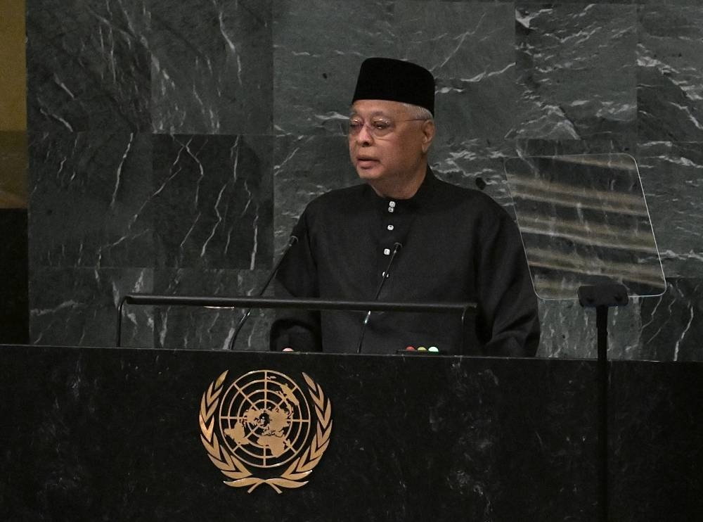 Prime Minister Datuk Seri Ismail Sabri Yaakob delivering Malaysia’s National Statement in Bahasa Melayu at the 77th Session of the United Nations General Assembly in New York on September 23, 2022. ― Bernama pic