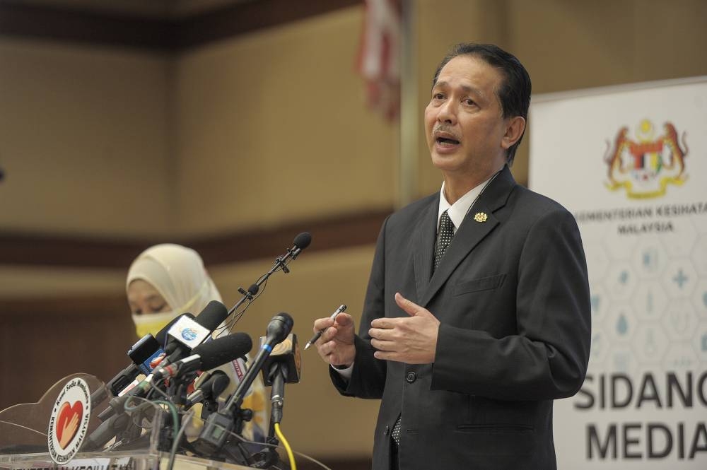 File picture shows Health director-general Tan Sri Dr Noor Hisham Abdullah speaking during a press conference at the Ministry of Health in Putrajaya, October 2, 2020. — Picture by Shafwan Zaidon