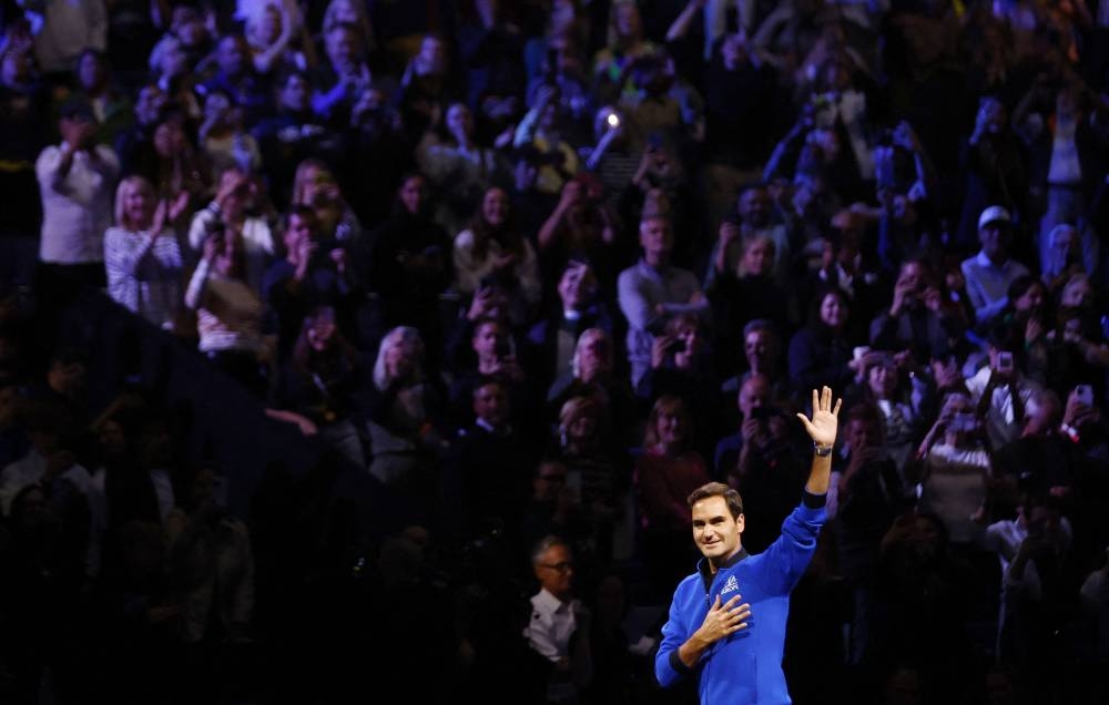  Team Europe's Roger Federer walks onto the court during the Laver Cup at the 02 Arena, London September 23, 2022. — Reuters pic