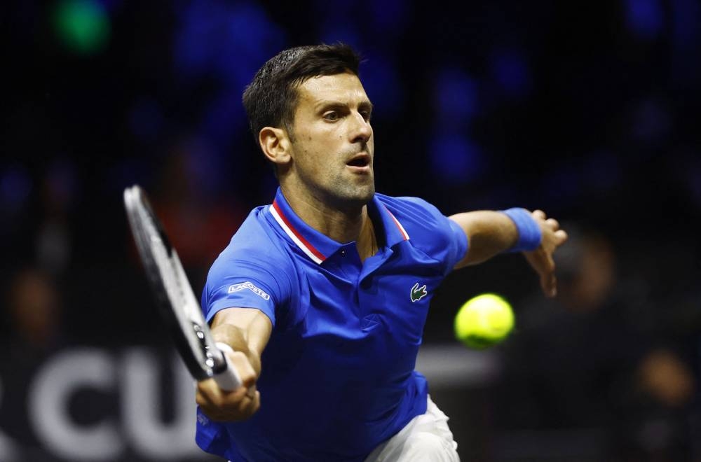 Team Europe's Novak Djokovic in action during his match against Team World's Felix Auger Aliassime at the 02 Arena, London September 25, 2022. — Reuters pic