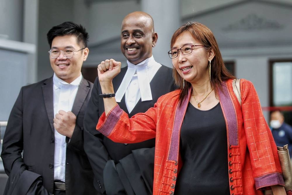 Seputih MP Teresa Kok is pictured after she wins defamation suit against Datuk Seri Jamal Yunos at Kuala Lumpur High Court July 26, 2022. — Picture by Ahmad Zamzahuri