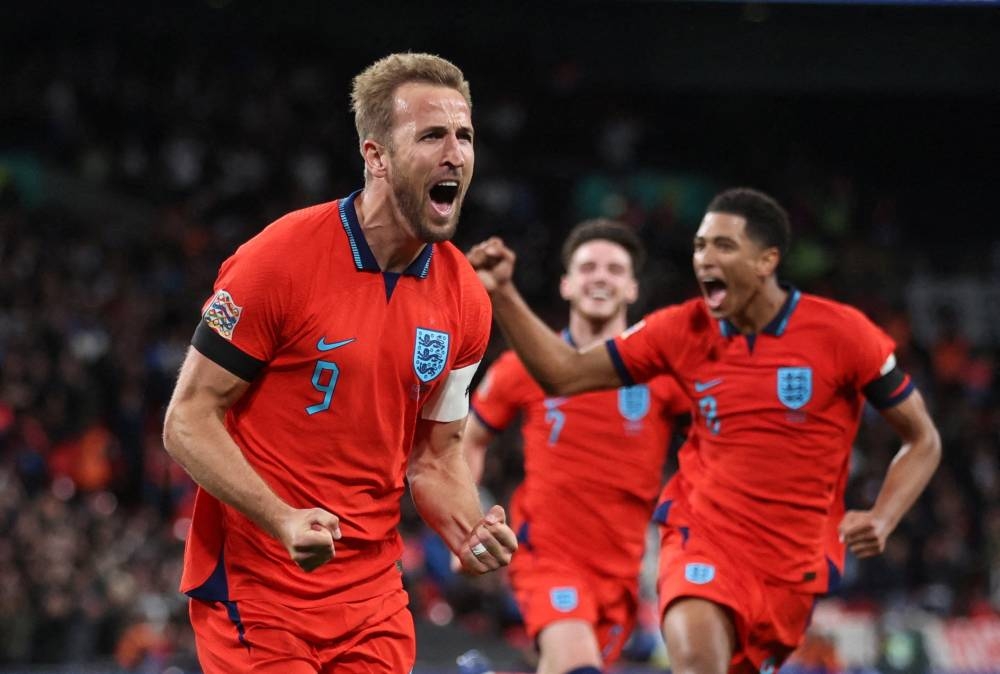 England's Harry Kane celebrates scoring their third goal against Germany at the Wembley Stadium, London September 26, 2022. — Reuters pic 