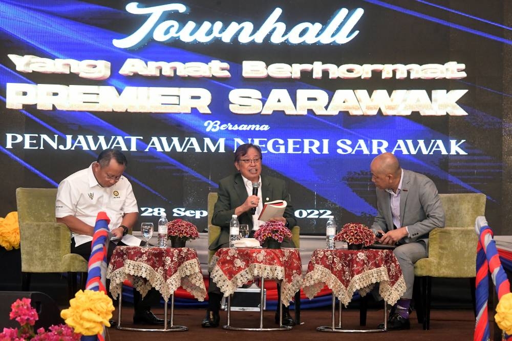 Premier Tan Sri Abang Johari Openg said the money to provide for free education will be generated using a sovereign wealth fund, which he said would be proposed during the November meeting of the state assembly. — Bernama pic 
