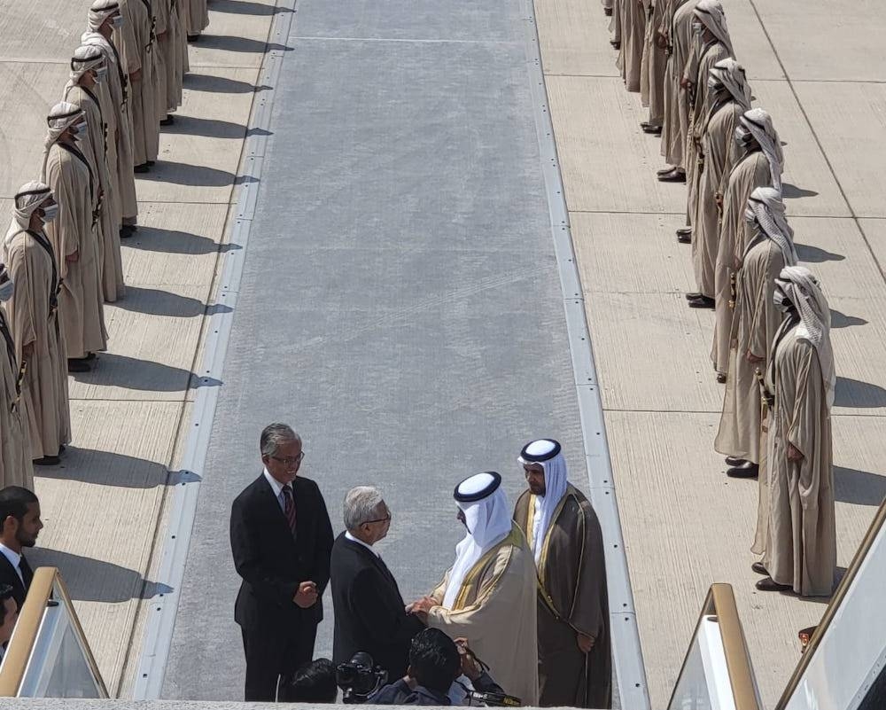 The plane carrying the prime minister and his delegation left the Abu Dhabi International Airport at 11.30am (3.30pm Malaysian time). — Picture from Twitter/MalaysiaPMO via Bernama 