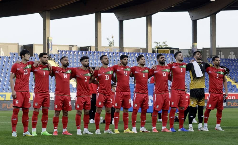 Iran players line up before the match against Uruguay at the NV Arena, St Poelten, Austria September 23, 2022. — Reuters pic