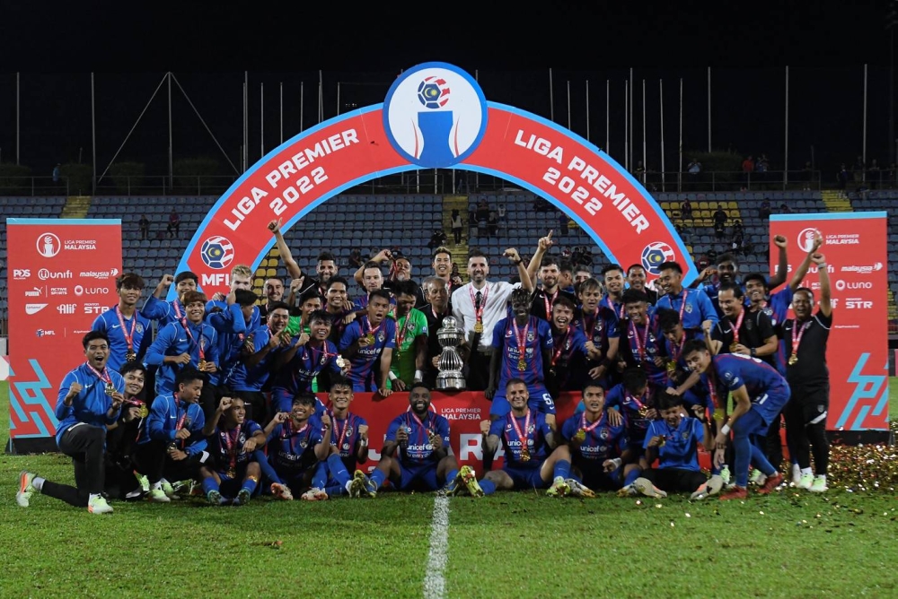 JDT II players celebrate after winning the Premier League title after beating Selangor FC 2 1-0 in Shah Alam September 30, 2022. ― Bernama pic
