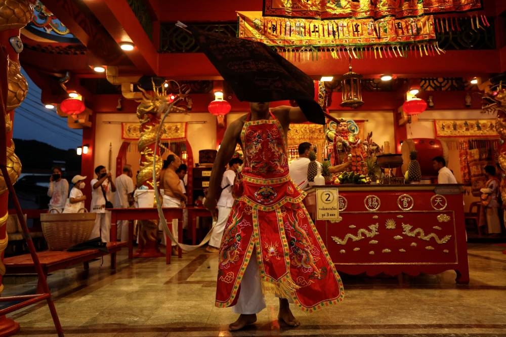 A man participates in the annual vegetarian festival in Phuket September 29, 2022. — Reuters pic