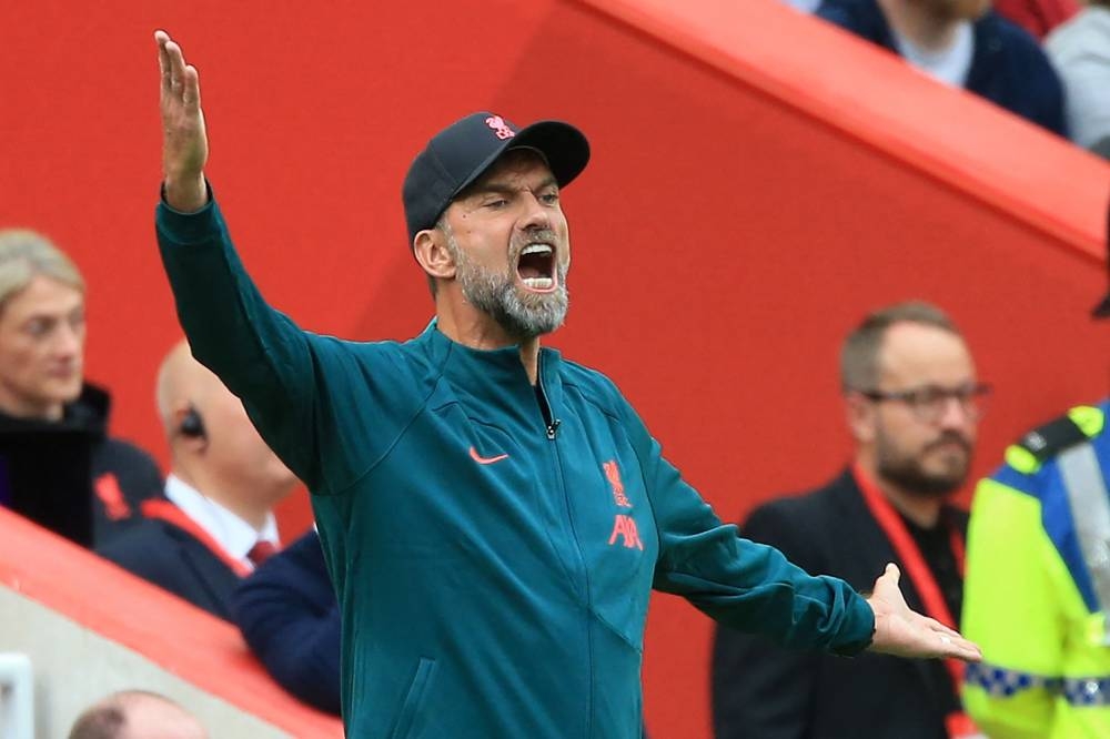 Liverpool's German manager Jurgen Klopp gestures on the touchline during the English Premier League football match between Liverpool and Brighton and Hove Albion at Anfield in Liverpool, north west England on October 1, 2022. — AFP pic