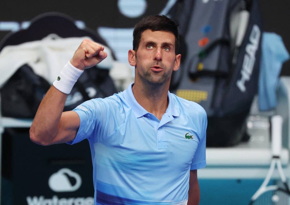 Serbia's Novak Djokovic celebrates after winning his semi final match against Russia's Roman Safiullin in Tel Aviv October 1, 2022. — Reuters pic