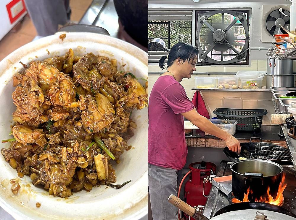 You can also order curry fish head or this kampung chicken dish served in a claypot (left). Patience is needed as they stuff and cook up the 'yong tau foo' only upon order (right).