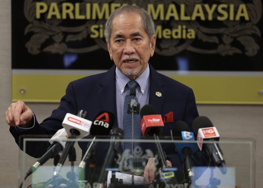 Datuk Seri Wan Junaidi Tuanku Jaafar speaks during a press conference at Parliament, Kuala Lumpur October 3, 2022. — Bernama pic