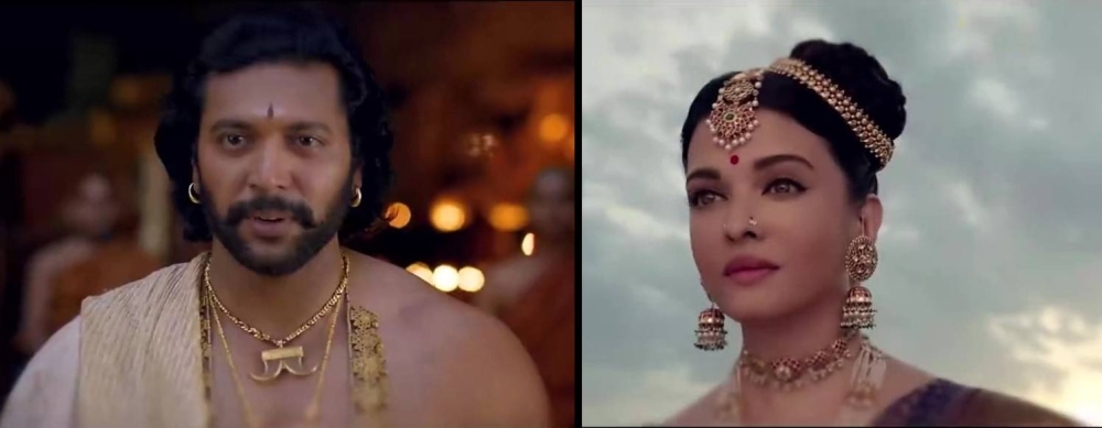Jayam Ravi (left) and Aishwarya Rai are part of the star-studded cast of the film, which is a political drama set in the Chola kingdom of the 10th century. — Screenshots via Twitter/ Madras Talkies