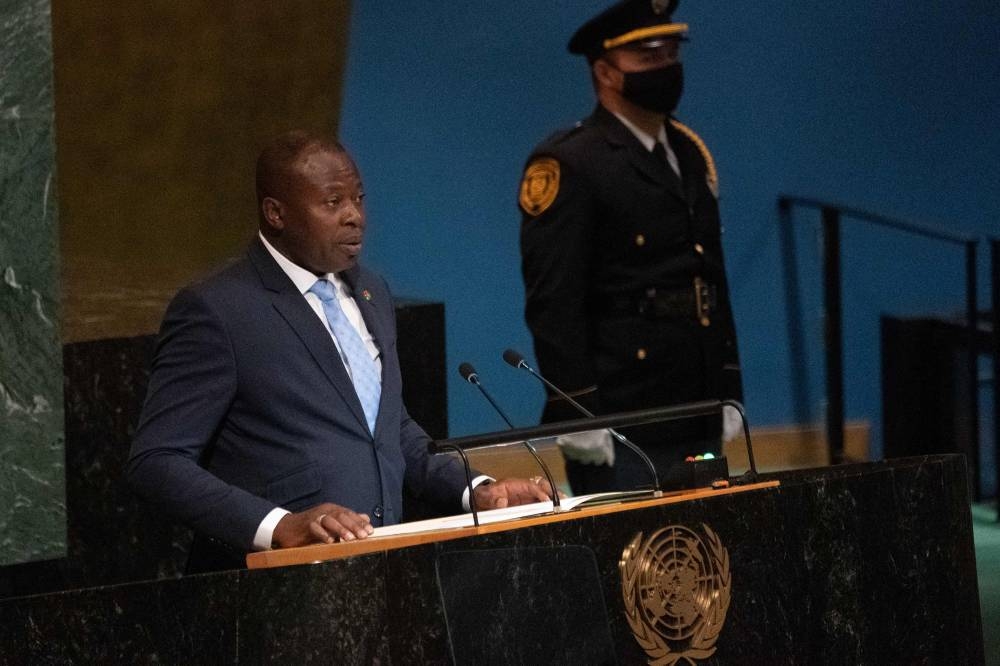 In this file photo taken September 23, 2022 President of Burkina Faso Paul-Henri Sandaogo Damiba addresses the 77th session of the United Nations General Assembly at UN headquarters in New York City. — AFP pic 