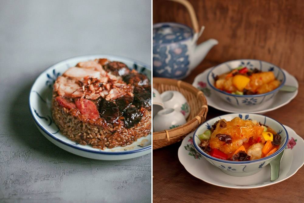 'Loh Mai Gai' (left) and Sour & Spicy Fish Maw (right).