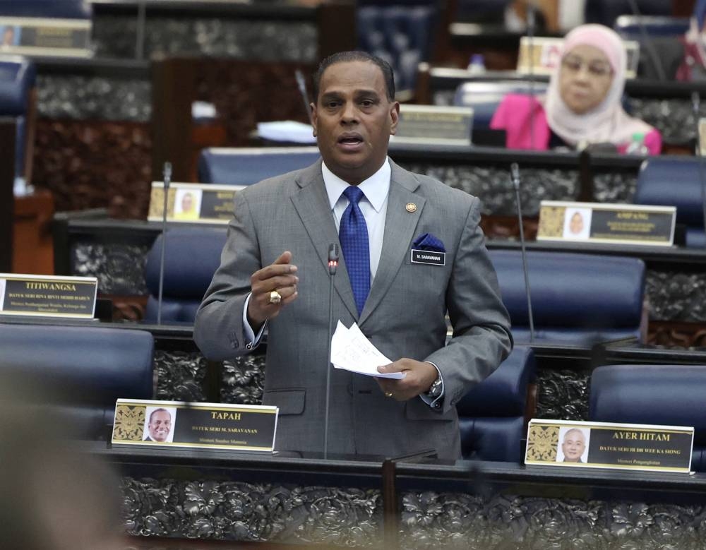 Human Resources Minister Datuk Seri M. Saravanan speaks at the Dewan Rakyat, October 4, 2022. — Bernama pic 