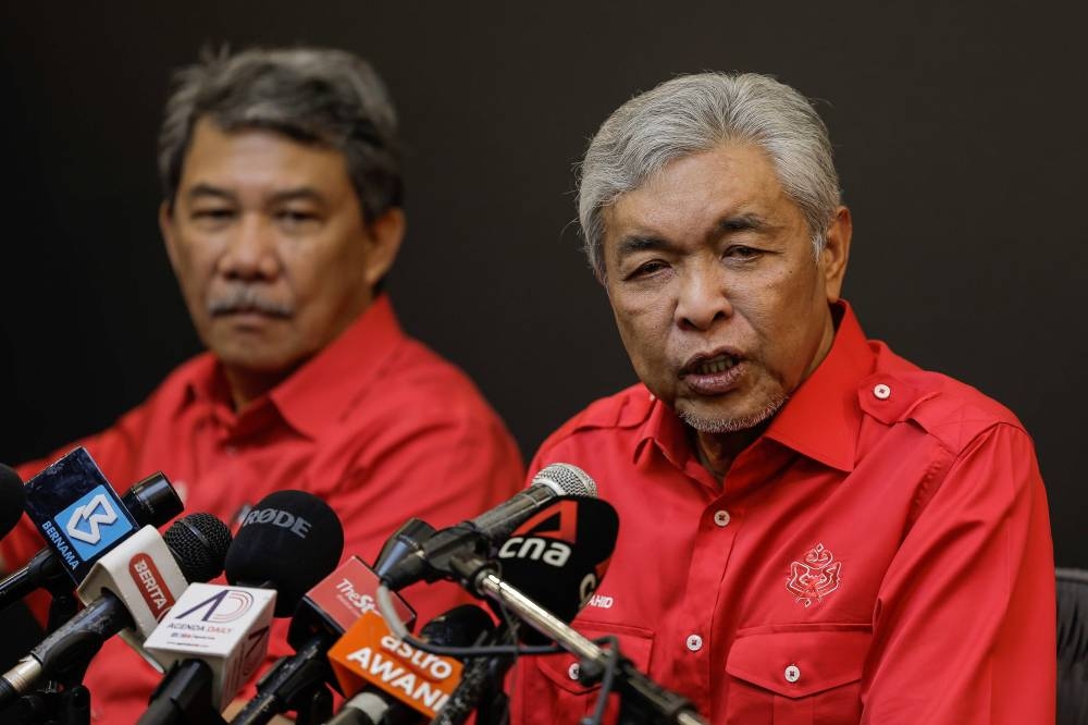 Umno president Datuk Seri Ahmad Zahid Hamidi speaks at a press conference after the party’s meeting at the Putra World Trade Centre, Kuala Lumpur October 4, 2022. — Bernama pic