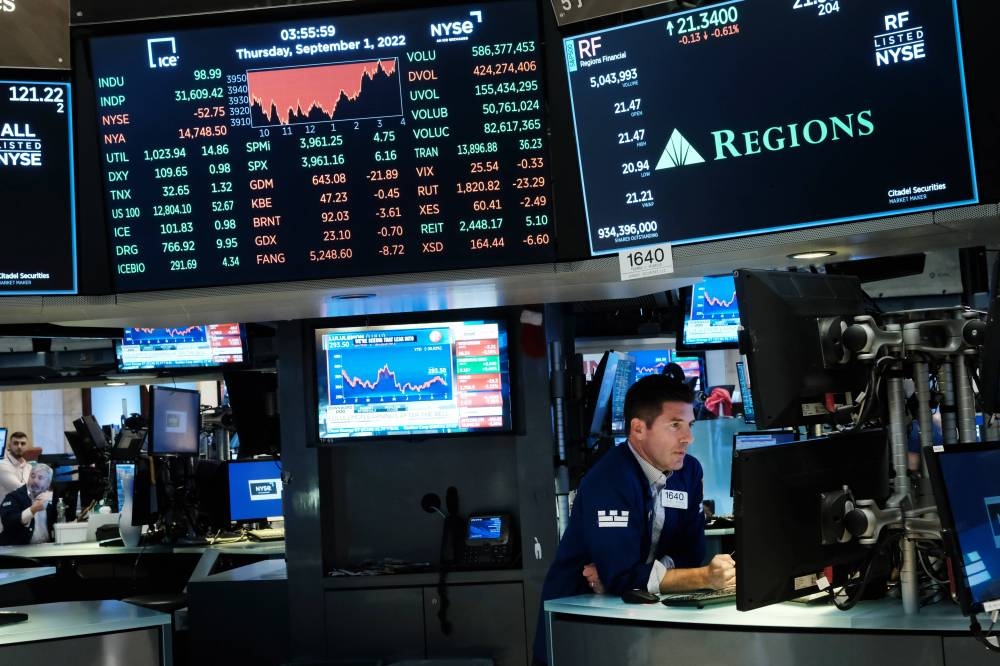 The Dow Jones Industrial Average fell 42.45 points, or 0.14 per cent, to 30,273.87, the S&P 500 lost 7.65 points, or 0.20 per cent, to 3,783.28 and the Nasdaq Composite dropped 27.77 points, or 0.25 per cent, to 11,148.64. — AFP pic