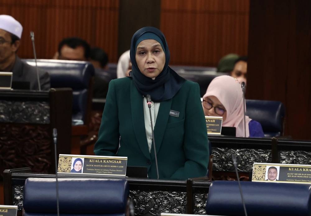 Datuk Mastura Mohd Yazid addresses members of Parliament at Dewan Rakyat October 3, 2022. — Bernama pic