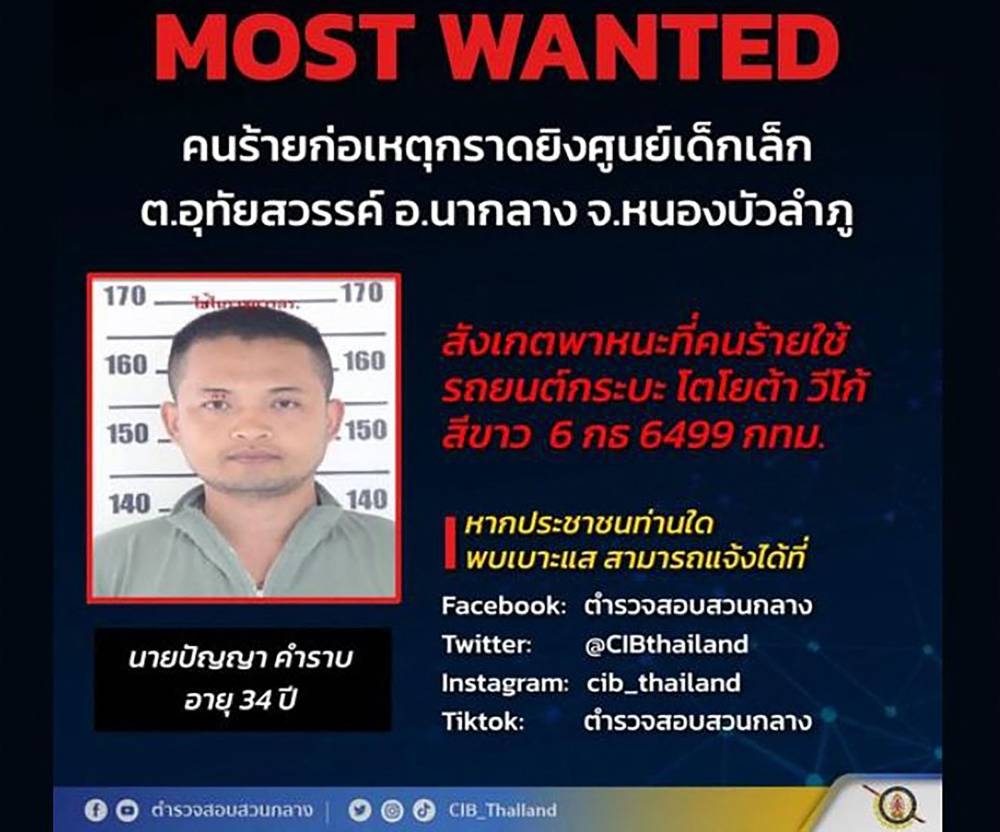 This handout from the Facebook page of Thailand’s Central Investigation Bureau shows a picture of former policeman Panya Khamrab, who is believed to have killed at least 30 people in a nursery in the northern Thai province of Nong Bua Lam Phu. — Thailand’s Central Investigation Bureau handout pic via AFP