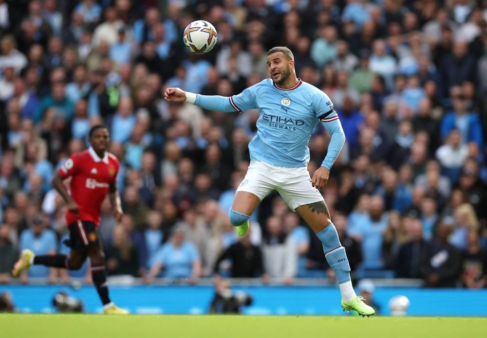 Manchester City’s Kyle Walker in action during the match against Manchester United at Etihad Stadium, Manchester, Britain, October 2, 2022. — Reuters pic 