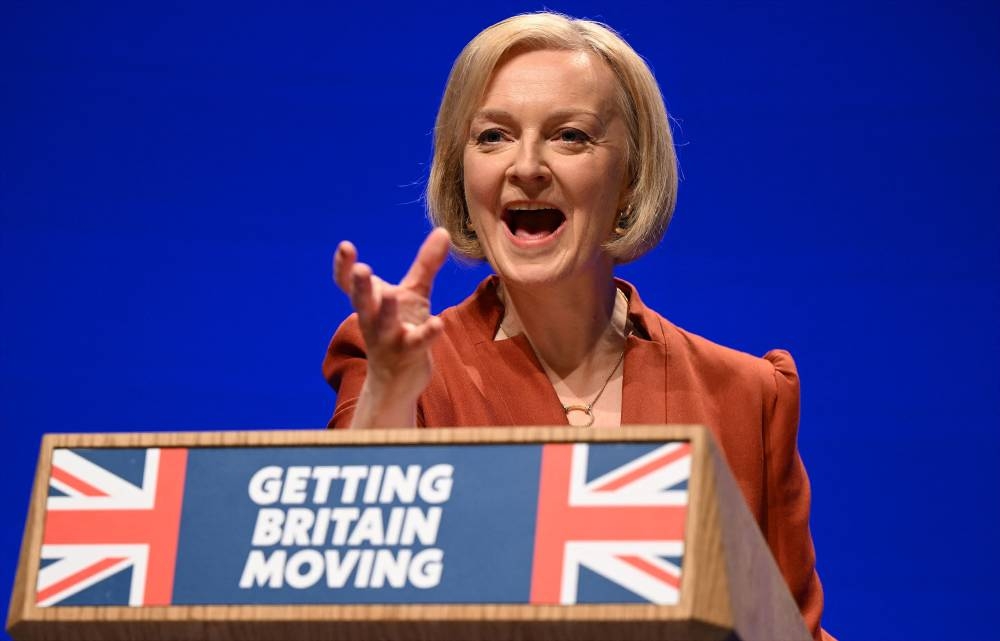 Britain's Prime Minister Liz Truss delivers her keynote address on the final day of the annual Conservative Party Conference in Birmingham, central England, on October 5, 2022. — AFP pic