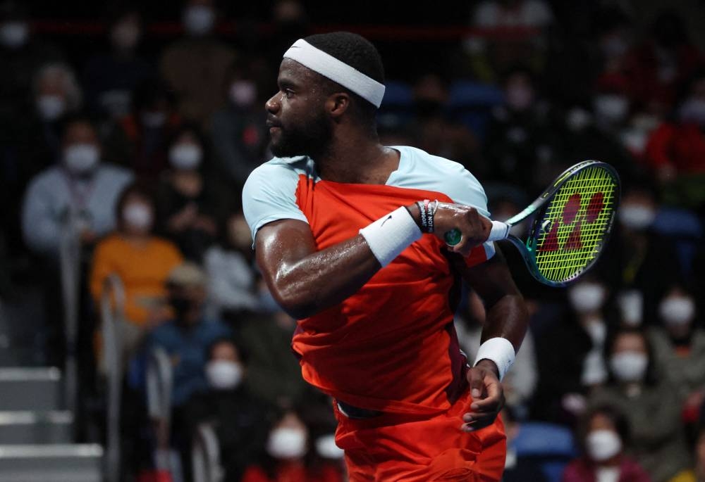 Frances Tiafoe of the US in action during his quarter final match against Serbia's Miomir Kecmanovic during the Japan Open Tennis Championships at the Ariake Coliseum, Tokyo October 7, 2022. — AFP pic