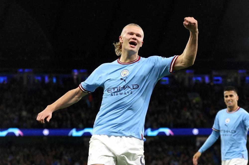 Manchester City's Erling Braut Haaland celebrates after scoring the first goal against FC Copenhagen, October 5, 2022. ― Action Images via Reuters/Lee Smith