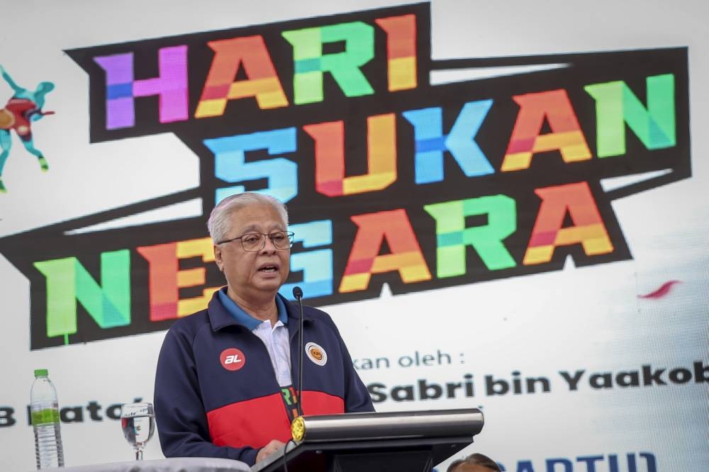 Prime Minister Datuk Seri Ismail Sabri Yaakob speaks during the launch of VSN2030 in conjunction with National Sports Day 2022 in Putrajaya October 8, 2022. ― Bernama pic