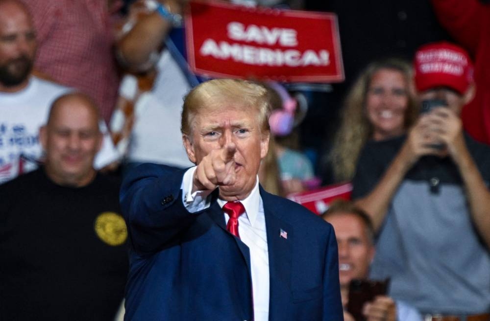 In this file photo former US President Donald Trump speaks during a campaign rally in support of Doug Mastriano for Governor of Pennsylvania and Mehmet Oz for US Senate at Mohegan Sun Arena in Wilkes-Barre, Pennsylvania September 3, 2022. — AFP pic