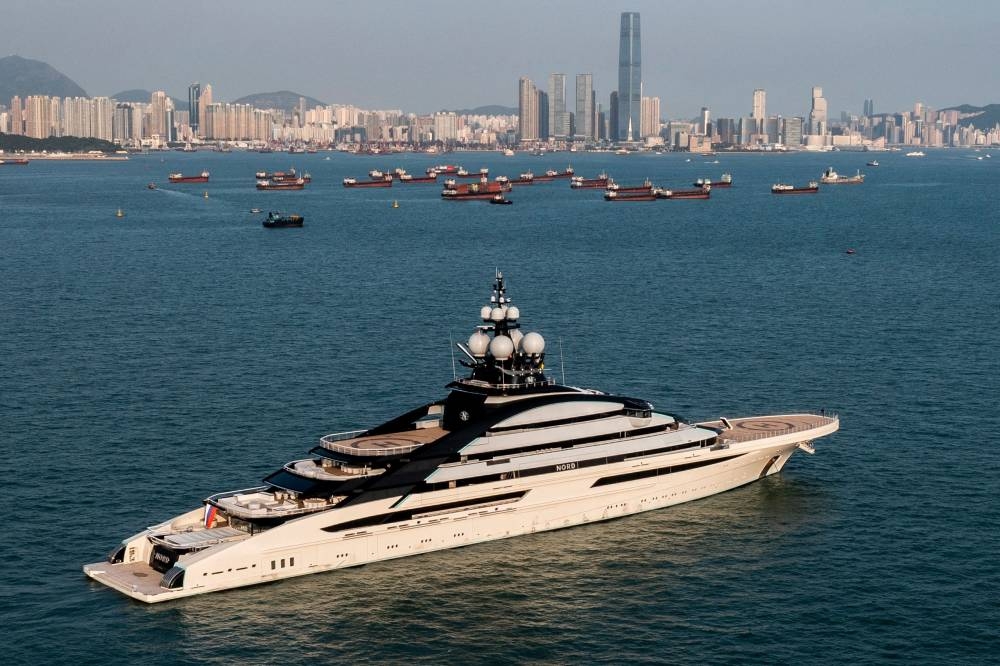 Luxury megayacht Nord, reportedly tied to billionaire Alexei Mordashov, is seen anchored in Hong Kong waters on October 7, 2022. — AFP pic