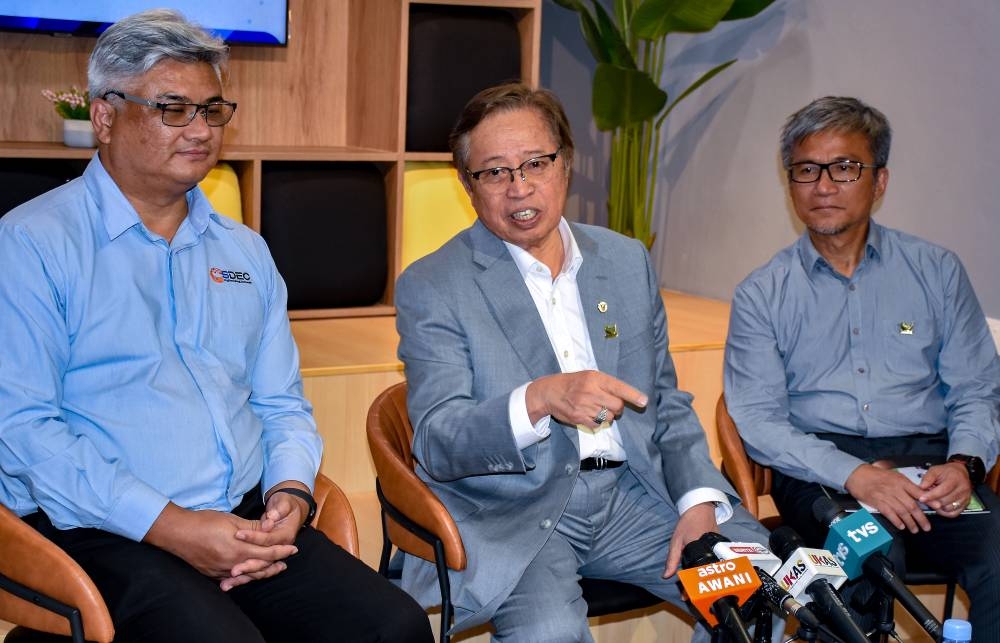 Sarawak Premier Tan Sri Abang Johari Tun Openg speaks during a press conference after officiating launch of the Sibu Digital Innovation Hub October 5, 2022. — Bernama pic