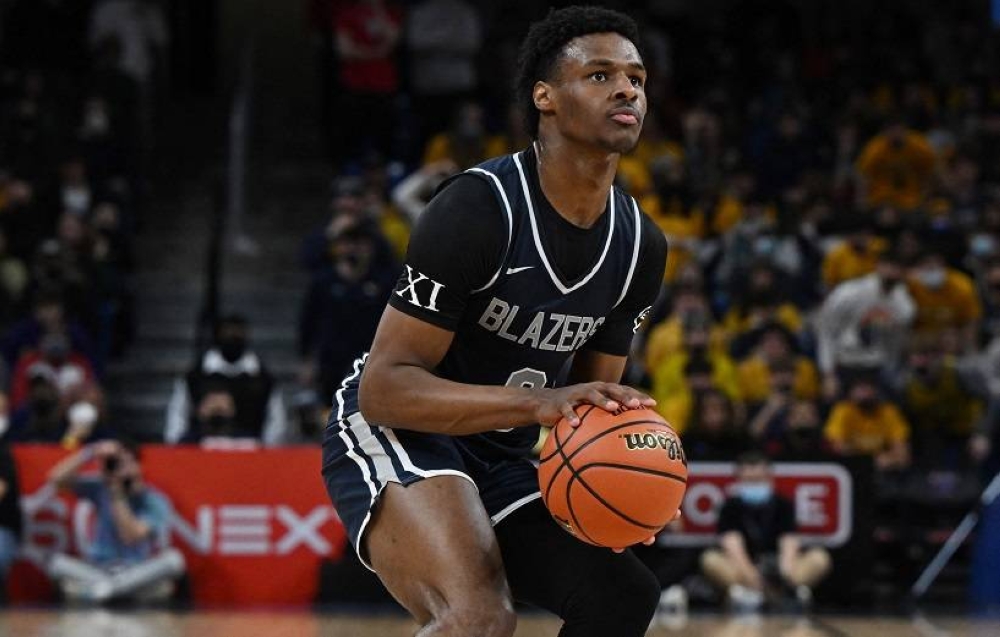 Bronny James of Sierra Canyon shoots a three-point basket in the first half against Glenbard West at Wintrust Arena on February 5, 2022 in Chicago, Illinois. — AFP pic