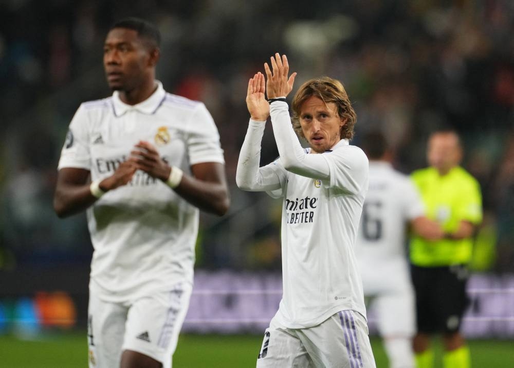 Real Madrid's Luka Modric applauds fans after the match against Shakhtar Donetsk in Warsaw, Poland October 11, 2022. — AFP pic