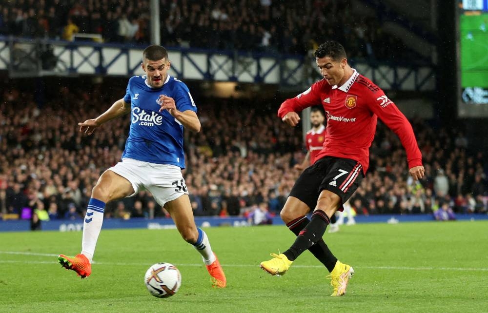 Manchester United’s Cristiano Ronaldo scores their second goal and his 700th club goal against Everton at Goodison Park, Liverpool, October 9, 2022. — Action Images pic  via Reuters 