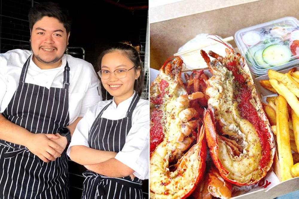 Co-founders Tengku Azaro and Michelle Leong (left). Grilled Butter Lobster (right).