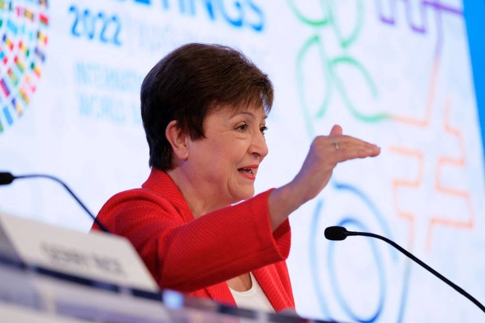 IMF managing director Kristalina Georgieva holds a news conference at the headquarters of the International Monetary Fund during the Annual Meetings of the IMF and World Bank in Washington October 13, 2022. — Reuters pic 