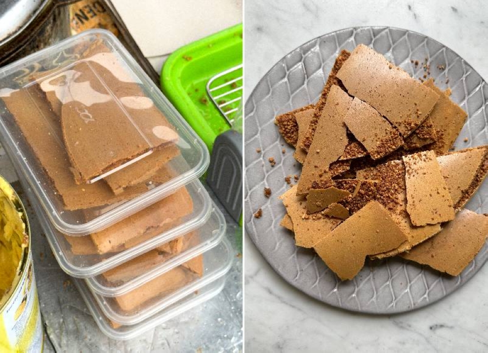 Look for these crispy versions as they are excellent (left). The ultra crispy pancake is full of ground toasted peanuts which makes it addictively good (right).